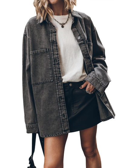 Dame Oversized Denim Chemise Veste Chic und Stil