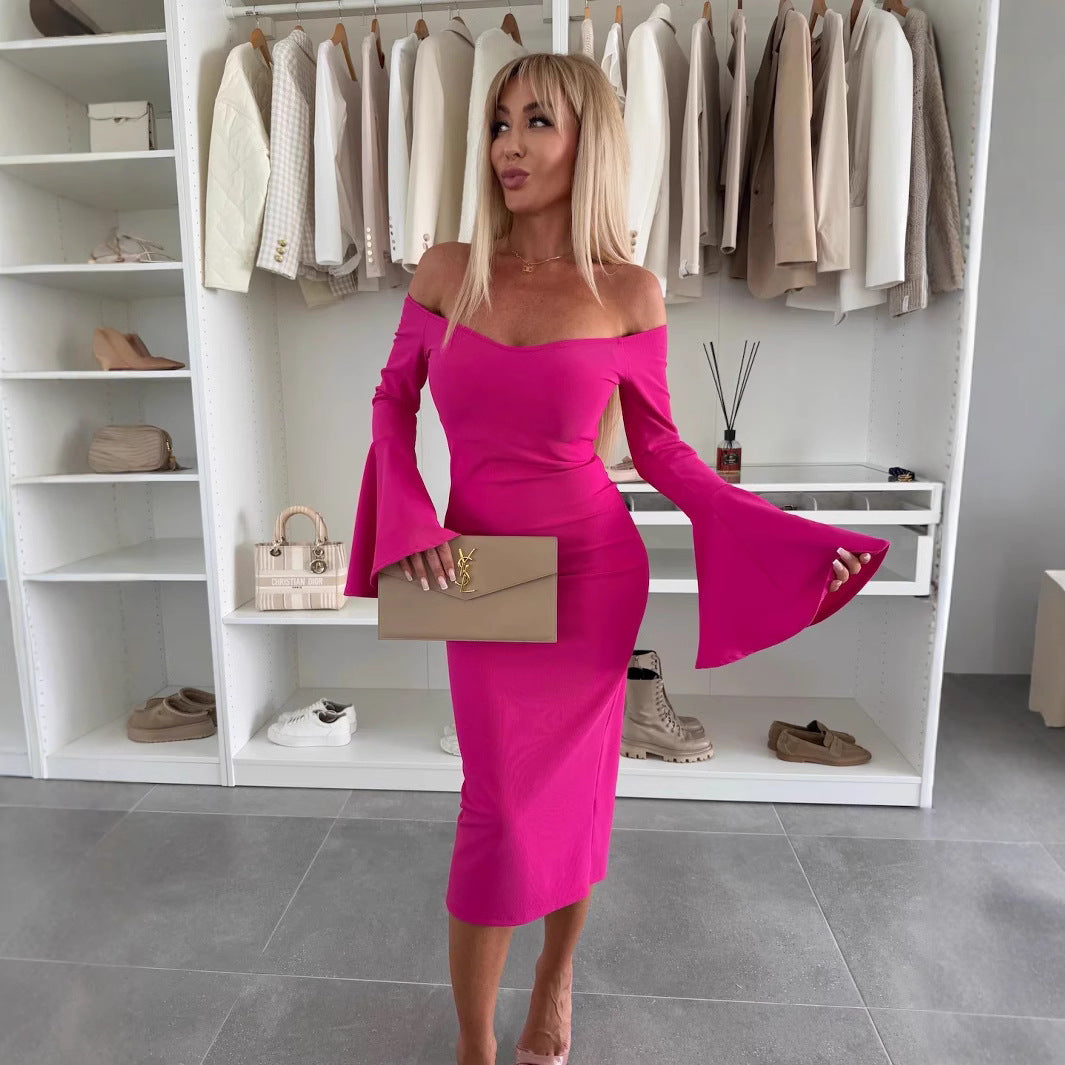 Robe midi off-shoulder pour femmes avec des manches en cloche Chic und Stil