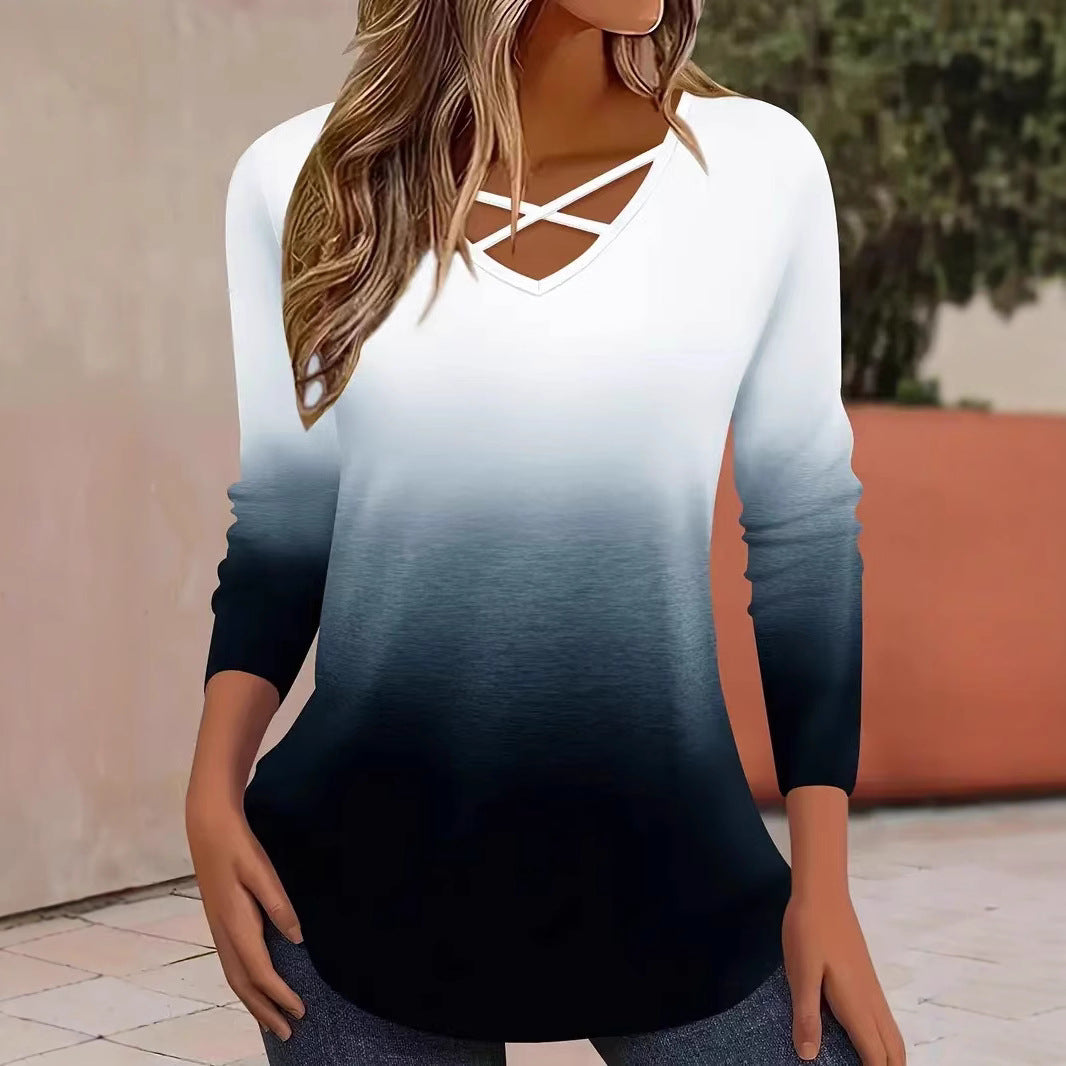 T-shirt à manches longues pour femmes avec décolleté en V et dégradé Chic und Stil