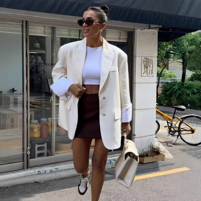 Dames Élégante Veste Blazer Oversize avec poches pratiques Chic und Stil