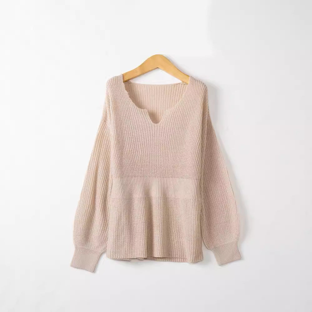 Pull en grosse maille pour femmes avec décolleté en V profond et coupe décontractée Chic und Stil