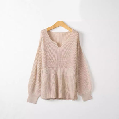 Pull en grosse maille pour femmes avec décolleté en V profond et coupe décontractée Chic und Stil