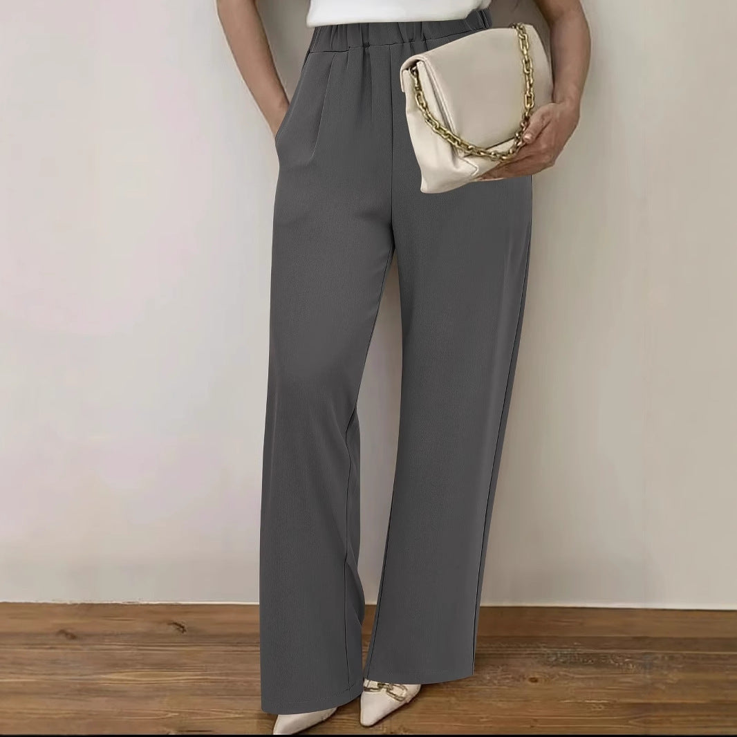 Wide-waisted fabric pants for women with elegant elastic belt Chic and Style