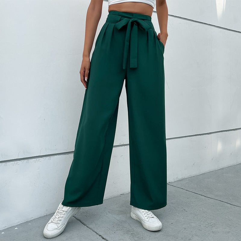 Women Wide Leg Trousers with Knot Detail at the Waist Chic und Stil