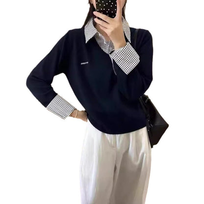 Pull V décontracté pour dames avec col chemise et design original Chic und Stil