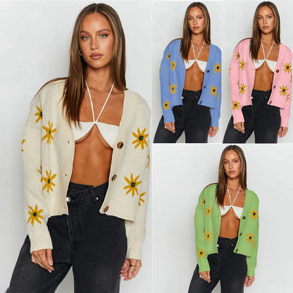 Ladies cozy pullover with floral appliques Chic and Style