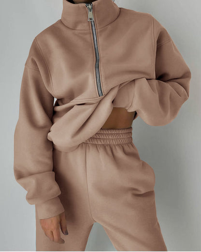 Dames Pull zippé de haute qualité avec col haut et intérieur doux Chic und Stil