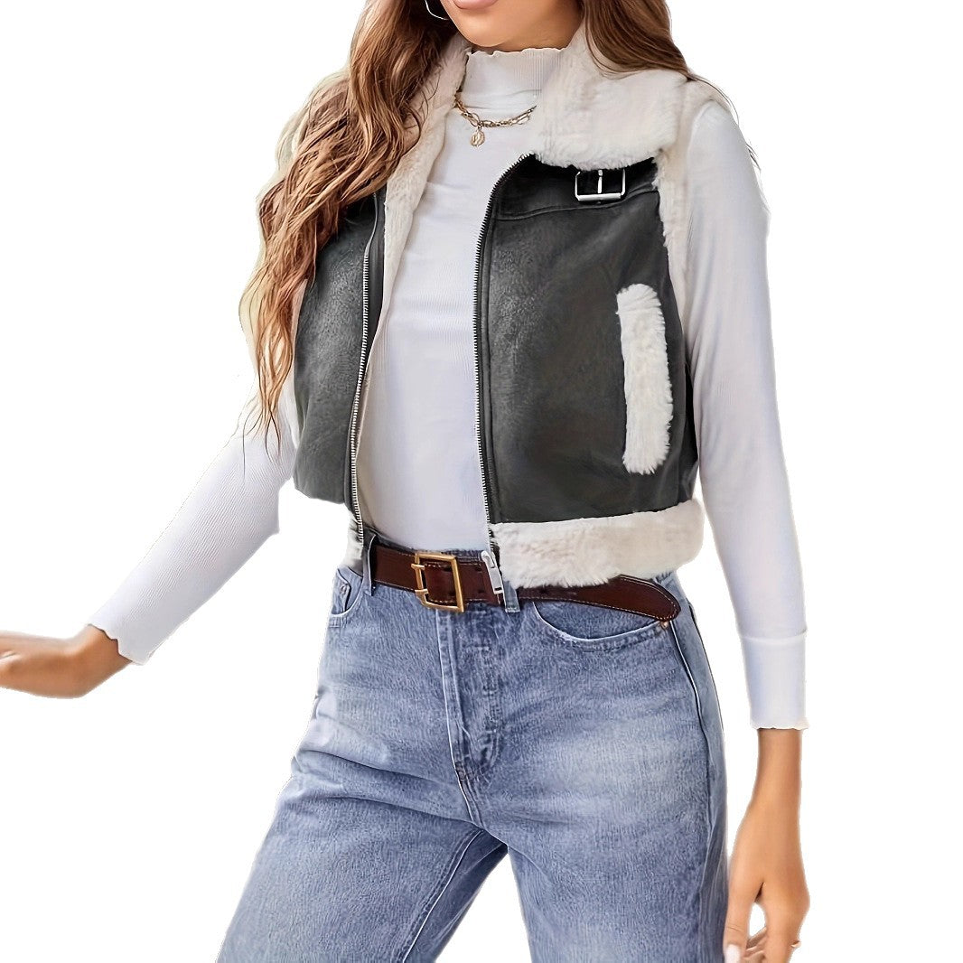 Dames gilet rembourré élégant avec col en fausse fourrure Chic und Stil