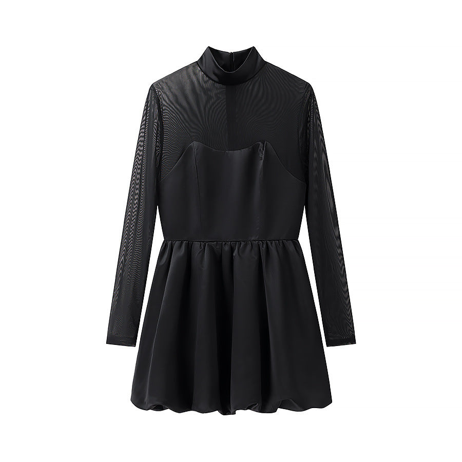 Robe d'inauguration élégante pour femmes avec manches transparentes et col haut Chic und Stil