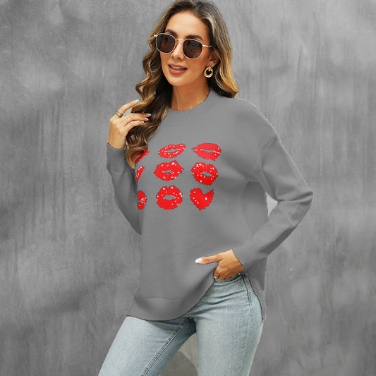 Pull femme avec motif de baiser et coupe décontractée Chic und Stil