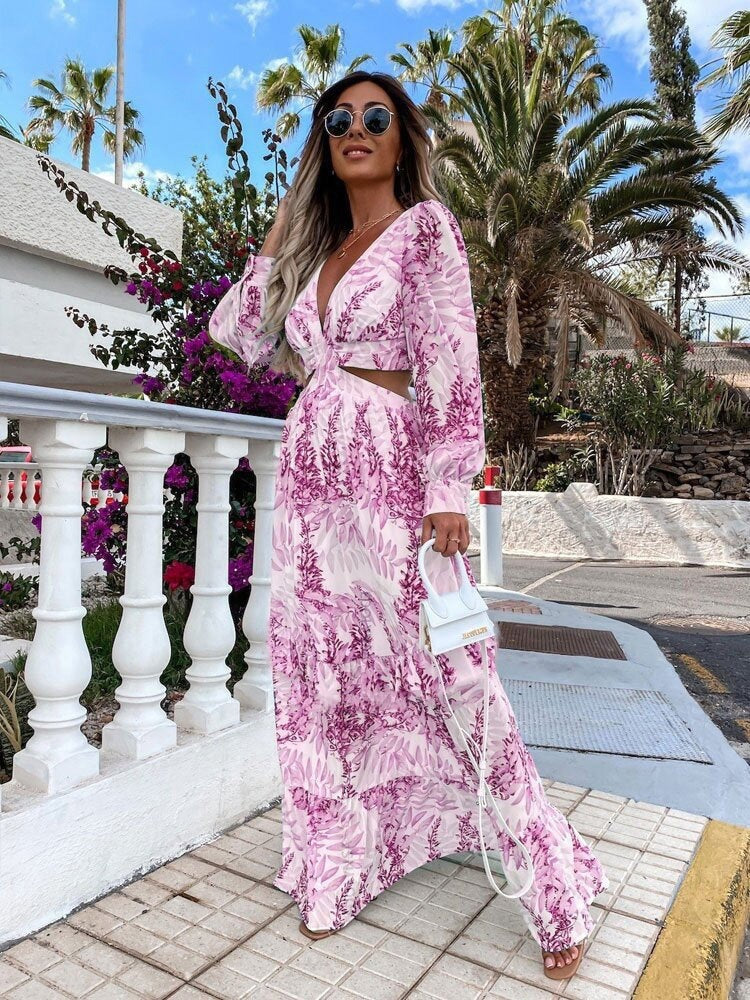 Robe maxi femme avec coupe florale et jolis détails en volants Chic und Stil