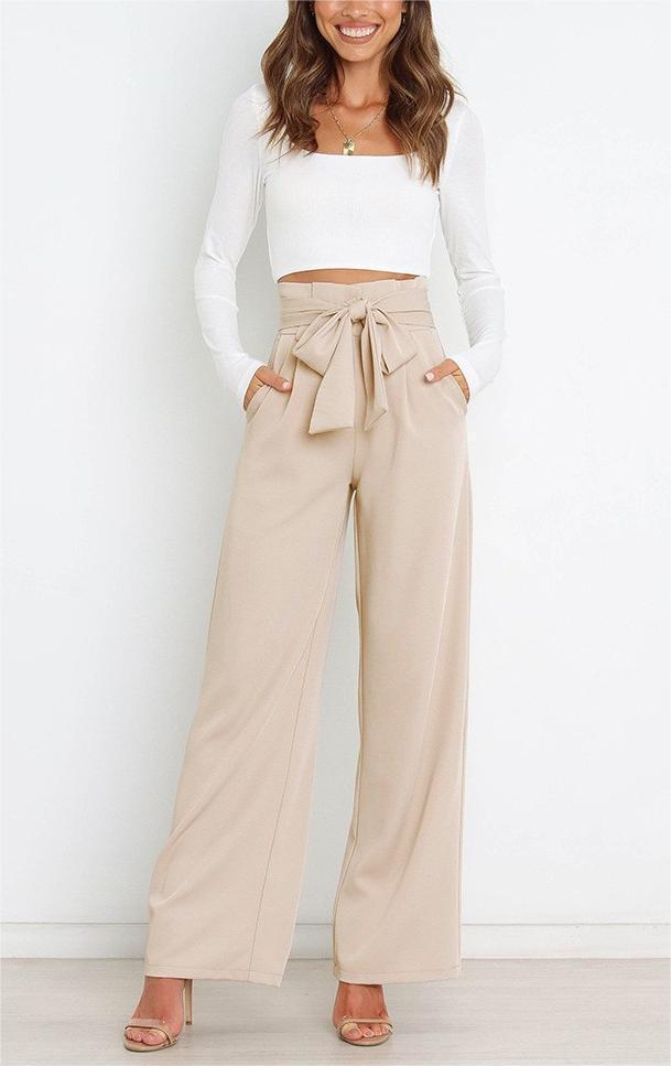 Elegant high-waisted pants for women with a tie belt and wide leg Chic and Style