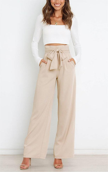 Elegant high-waisted pants for women with a tie belt and wide leg Chic and Style