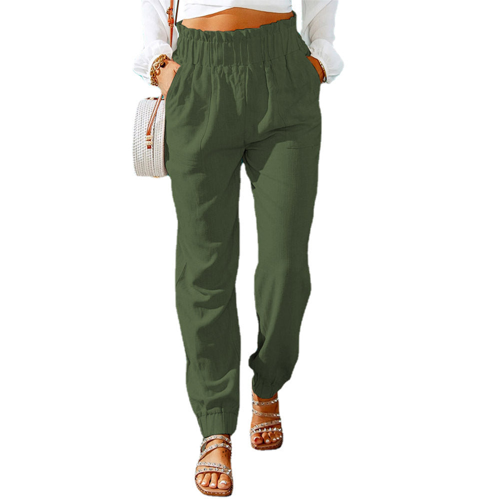 Casual fabric pants for women with elastic waistband and side pockets Chic and Style