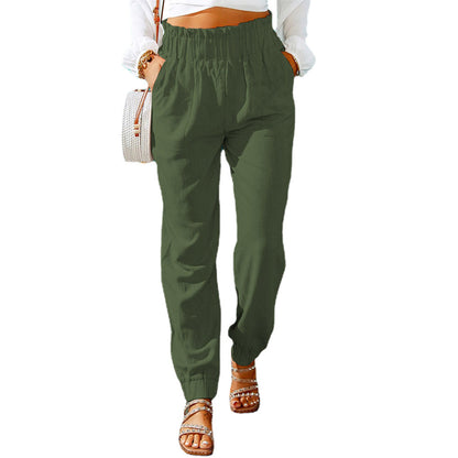 Casual fabric pants for women with elastic waistband and side pockets Chic and Style