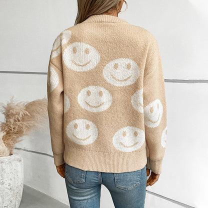 Pull décontracté pour femmes avec un motif de smiley joyeux Chic und Stil
