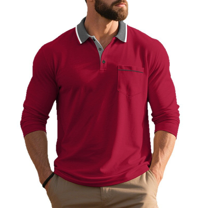 Chemise Polo à manches longues pour hommes en tissu respirant avec col moderne Chic und Stil