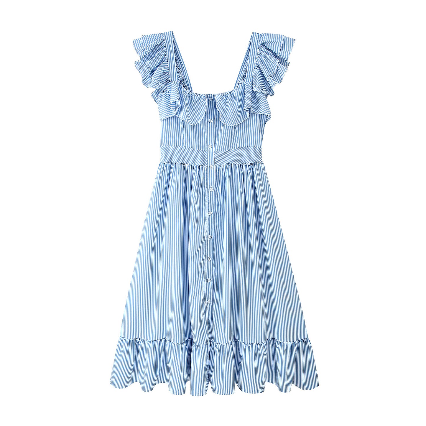 Robe d'été à volants pour femmes avec détails de boutons et jupe ample Chic und Stil