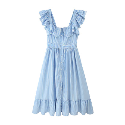 Robe d'été à volants pour femmes avec détails de boutons et jupe ample Chic und Stil