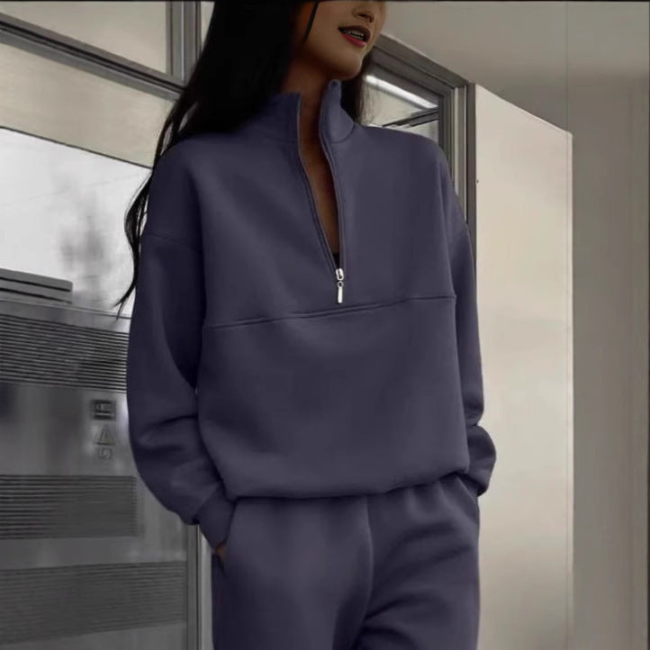 Women's high collar pullover with half zipper Chic und Stil