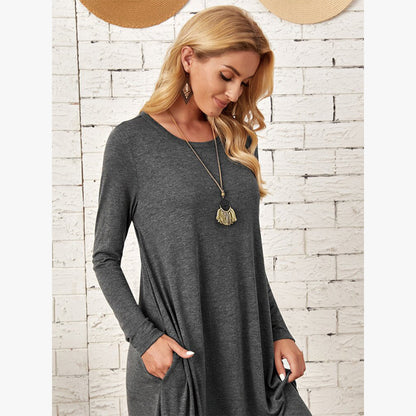 Robe longue décontractée à manches longues pour femmes avec poches pratiques Chic und Stil