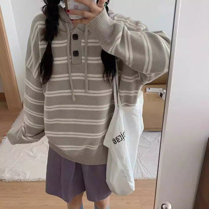 Pull en stripe décontracté pour femme avec patte de boutonnage et capuche Chic und Stil