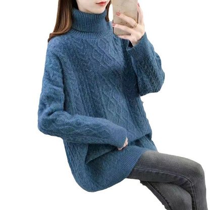 Pull en gros tricot pour femmes avec col haut et motif en torsades Chic und Stil