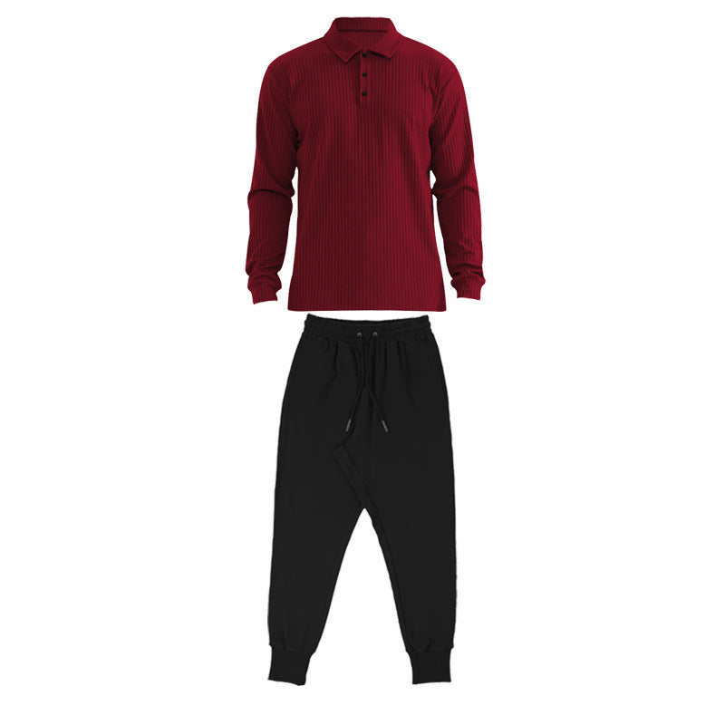 Men's long sleeve sports polo set and chic jogger pants