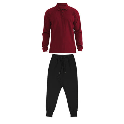 Men's long sleeve sports polo set and chic jogger pants
