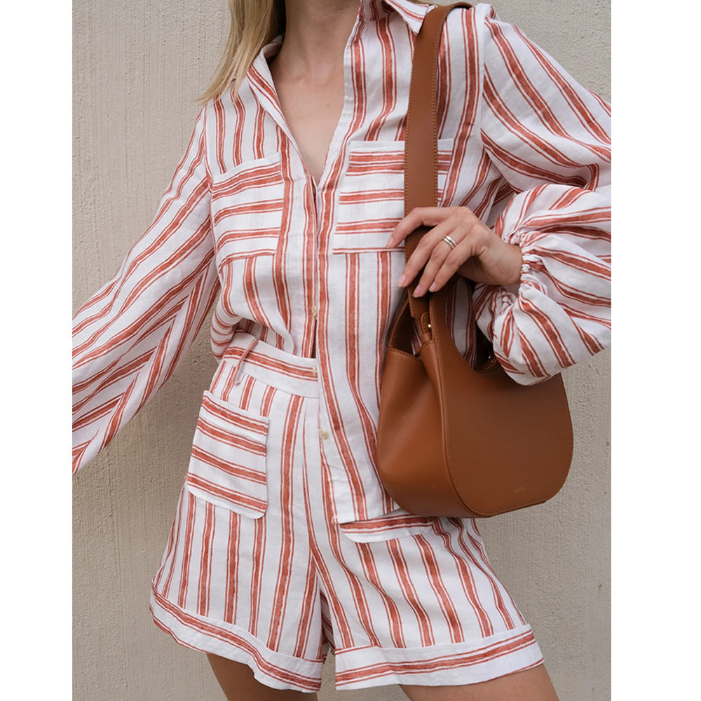 Dames Chemise d'été légère avec motif à rayures tendance Chic und Stil