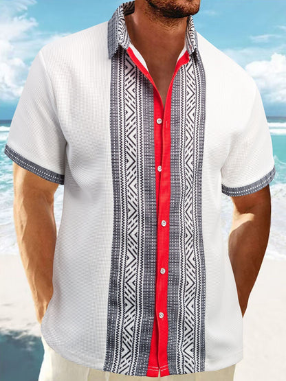 Chemise décontractée à manches courtes pour hommes avec motif géométrique et texture respirante Chic und Stil