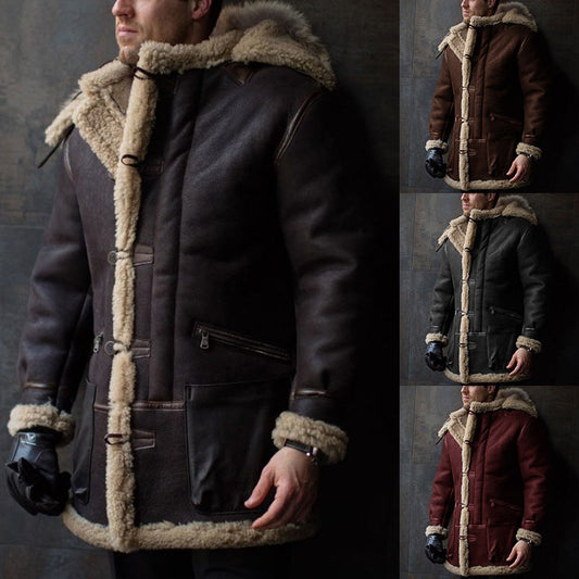 Men's Sheepskin Coat with Hood and Practical Pockets Chic und Stil