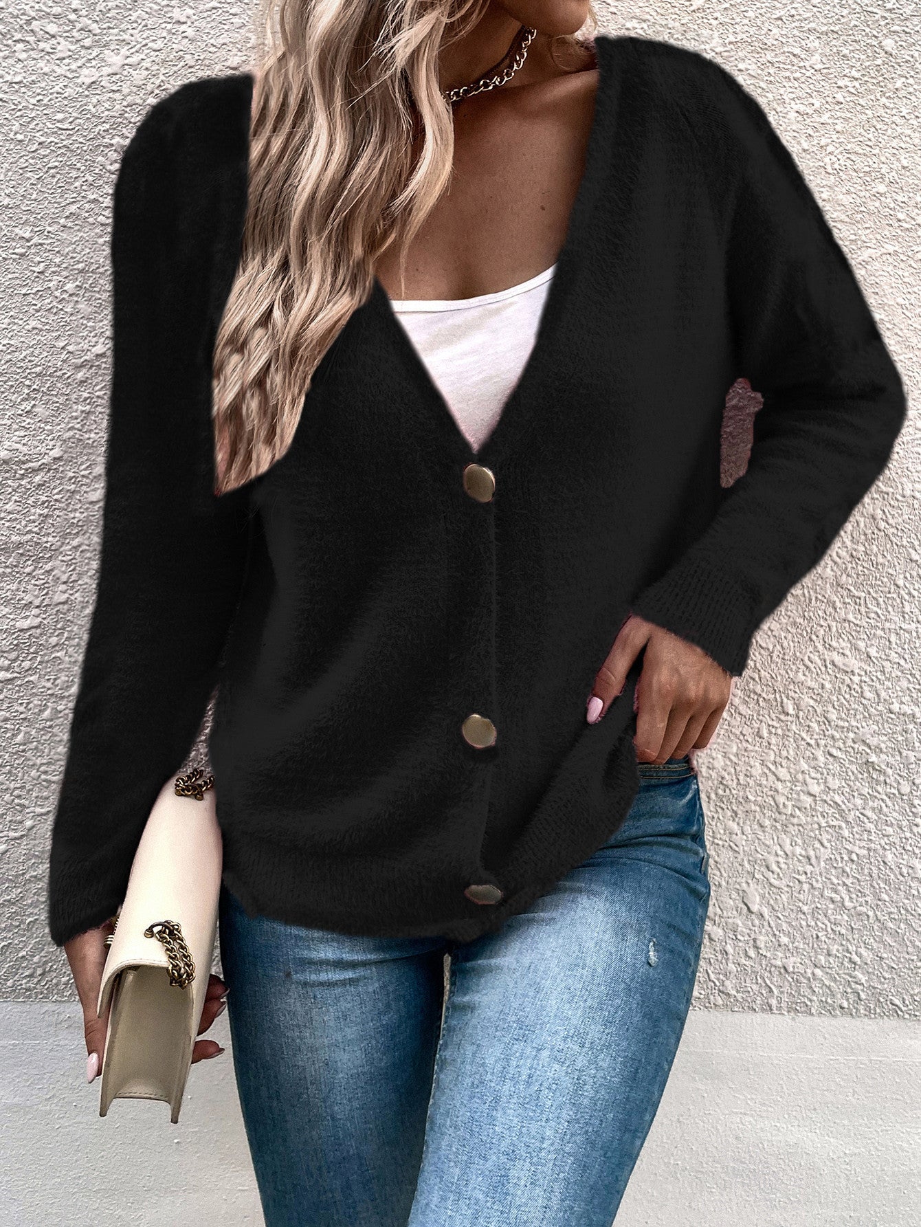 Cardigan femme en V confortable avec détails de boutons Chic und Stil