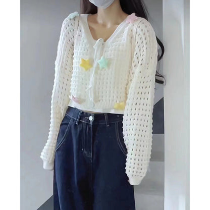 Dames cardigan léger avec des applications d'étoiles colorées et cordon de serrage Chic und Stil