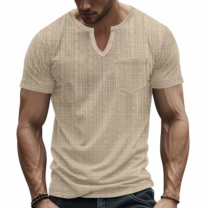 T-shirt à manches courtes pour hommes col en V avec poche poitrine Chic und Stil