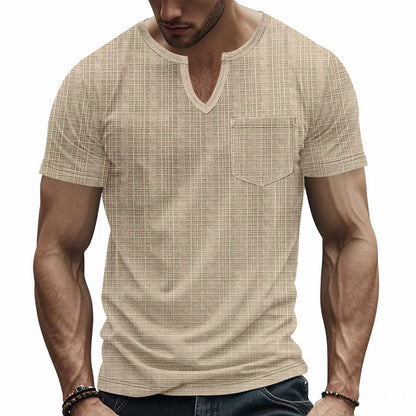 T-shirt à manches courtes pour hommes col en V avec poche poitrine Chic und Stil
