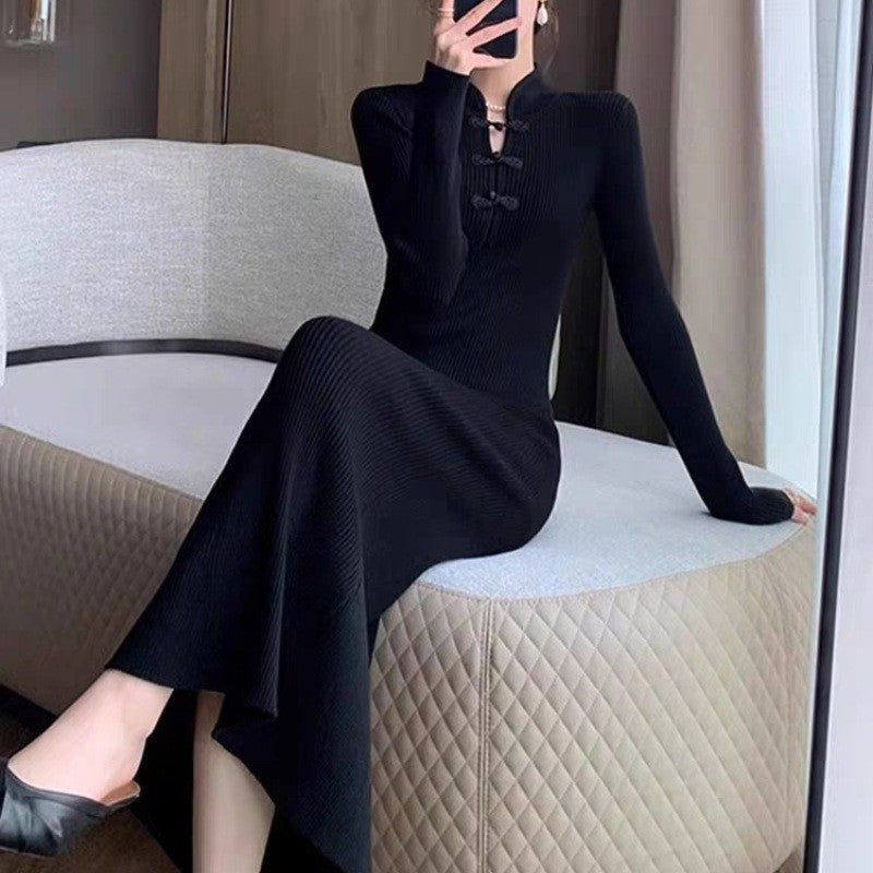 Robe en tricot élégante pour femmes avec col haut et ourlet asymétrique Chic und Stil