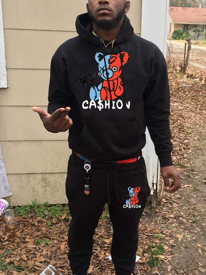 Women's hoodie and jogger pants set with creative bear pattern Chic und Stil