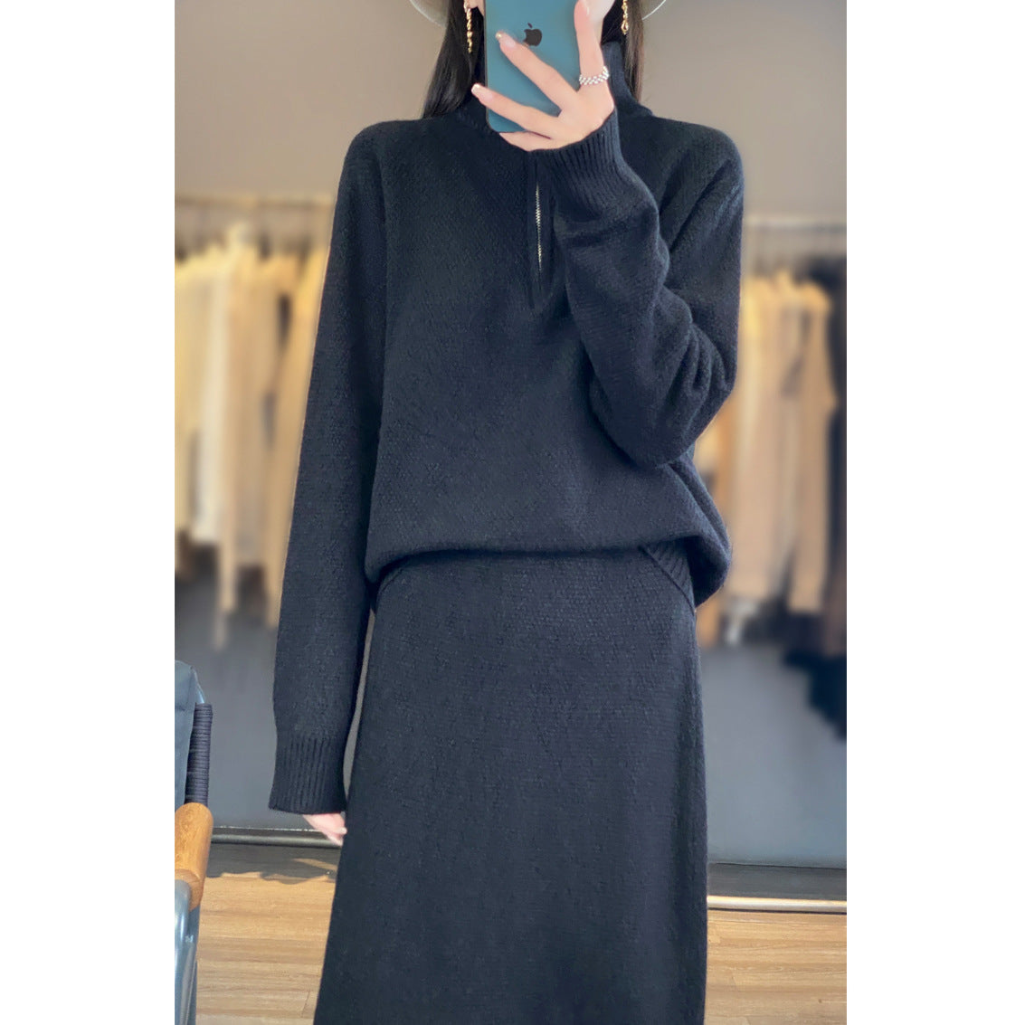 Pull en tricot pour femmes avec col montant et fermeture éclair Chic und Stil