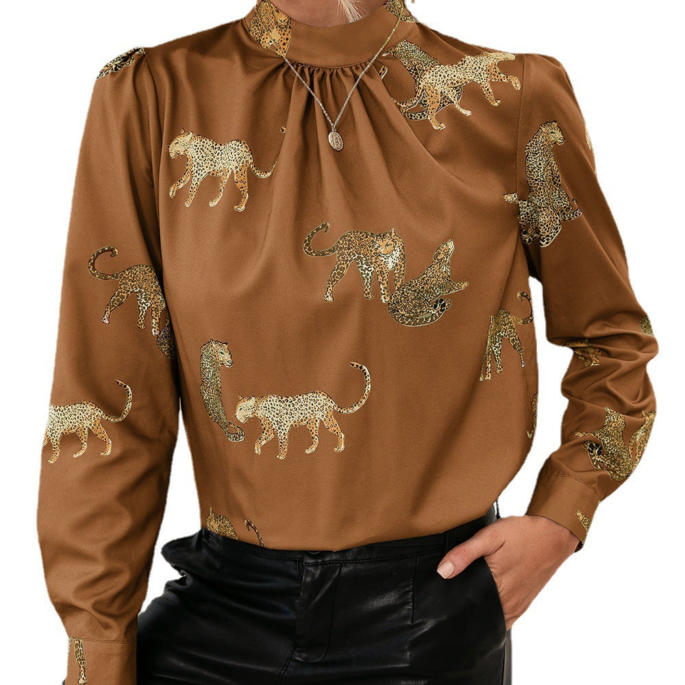 Blouse femme avec imprimé animal glamour et col montant élégant Chic und Stil