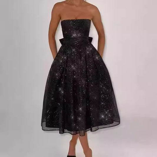 Dames Élégant robe de cocktail sans bretelles avec haut froncé et ligne A Chic und Stil