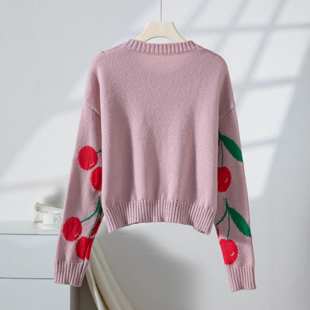 Pull décontracté pour femmes avec motif cerise fruité et tricot doux Chic und Stil