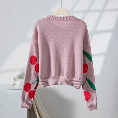 Pull décontracté pour femmes avec motif cerise fruité et tricot doux Chic und Stil