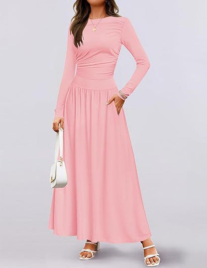 Robe maxi femme à manches longues et design de poches pratiques Chic und Stil
