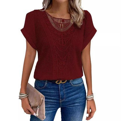 Women's crossover neckline top with a refined crochet pattern Chic und Stil