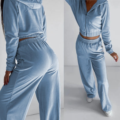 Chic and Style women's trendy cropped velvet hoodie set and loose athletic pants