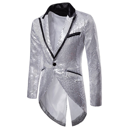 Blazer en sequins élégant pour hommes avec coupe asymétrique et design luxueux Chic und Stil