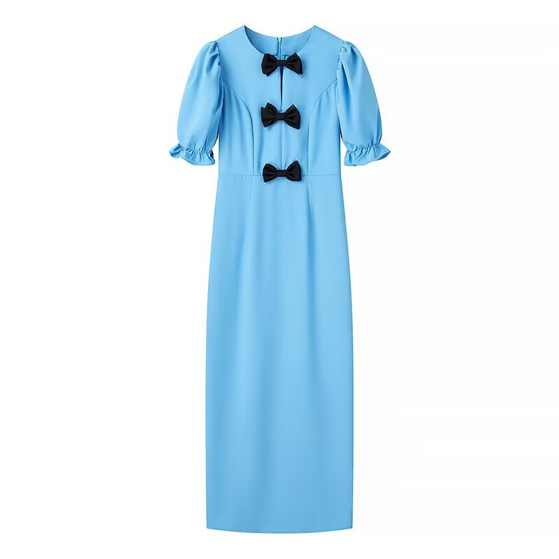 Dames Robe maxi élégante avec détail de nœud unique et conception à manches bouffantes Chic und Stil