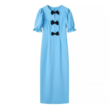 Dames Robe maxi élégante avec détail de nœud unique et conception à manches bouffantes Chic und Stil