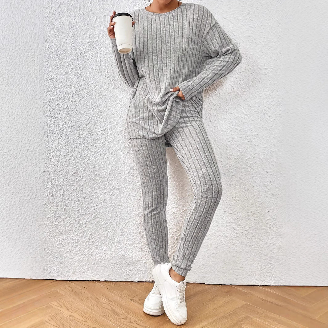 Dames Ensemble de combinaison en maille confortable à manches longues et taille élastique Chic und Stil